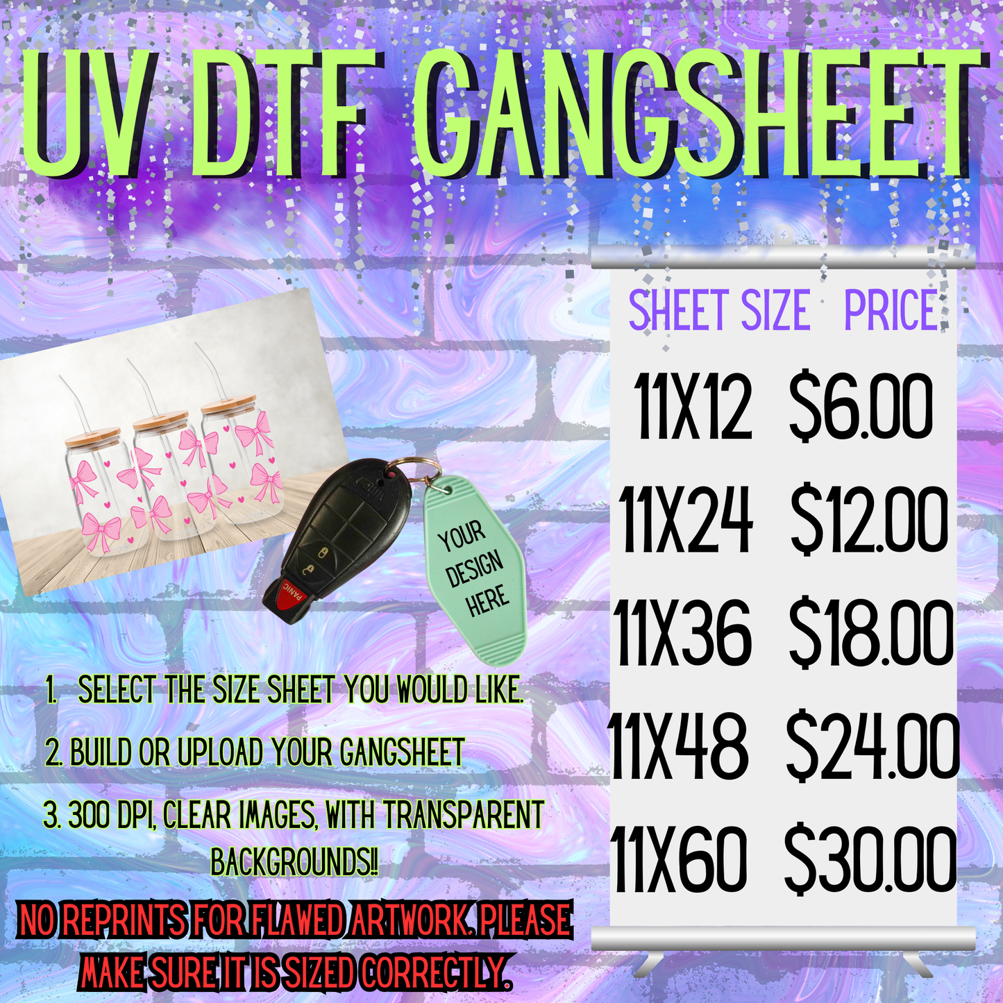 Custom UV DTF Gangsheets - UPLOAD YOUR OWN GANGSHEET